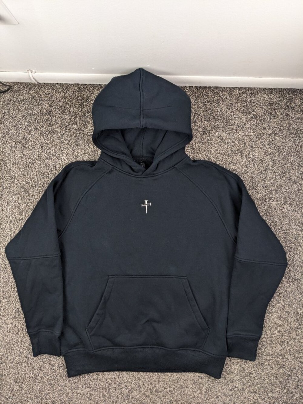 Three Nails Hoodie Black Pullover Sweatshirt Tech Fleece Mens Small